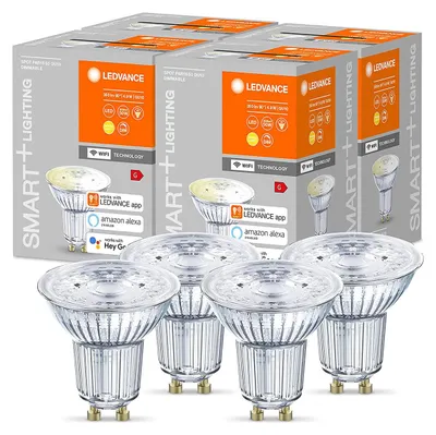 Produktbild von 4 x Ledvance LED Smart+ Glas Reflektor PAR16 4,9W = 50W GU10 350lm warmweiß 2700K 45° Dimmbar App Google Alexa WiFi