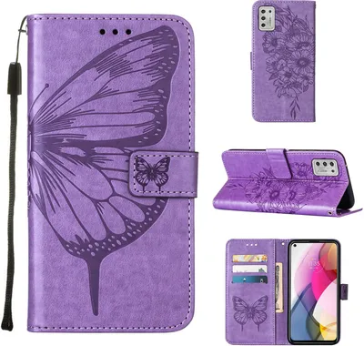 Produktbild von Moto G Stylus 2021 Hülle, Schmetterling Prägung Flip Leder Kartenfächer Schutzhülle Ledertasche mit Ständer für Motorola Moto G Stylus 2021 Violett