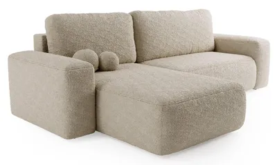 Obrázek produktu pro ANMIL Rohová sedačka LUMI, tvar L, rozměry 282 × 94 × 177 cm, barva béžová, potah: látka. QUELLE: Univerzální rozkládací pohovka s úložným prostorem