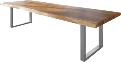 Produktbild von Esstisch Baumkante massiv Akazie natur 400 x 120 U-Gestell Metall silber TITAN