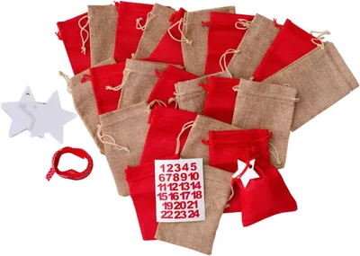 Produktbild von DIY-Adventskalender: 25 Jutebeutel, Zahlen, Sterne