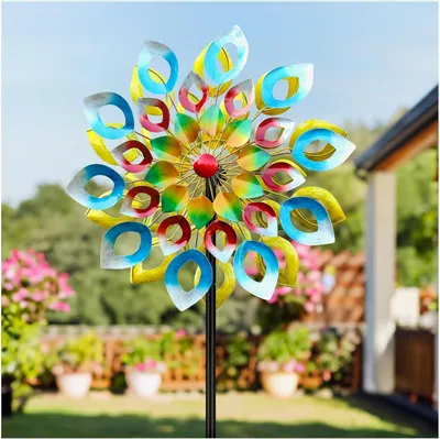 Immagine prodotto di Girandola da giardino, mulino a vento in metallo, grande scultura a vento, scultura in metallo a doppio lato per esterni, mulino a vento con diametro di 20 pollici e altezza di 73 pollici
