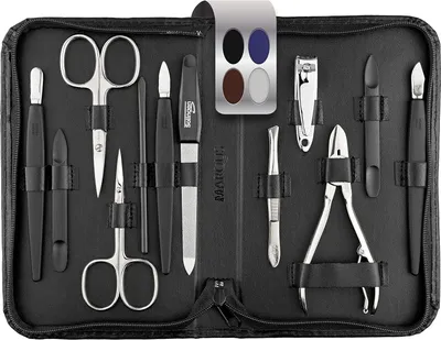 Produktbild von marQus Solingen Maniküre-Set 12-teilig – Echt-Leder-Etui – Schwarz