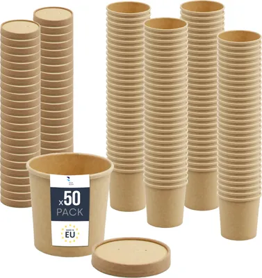 Produktbild von BenBow Einwegbehälter aus Kraftpapier mit Deckel 50 x 470 ml
