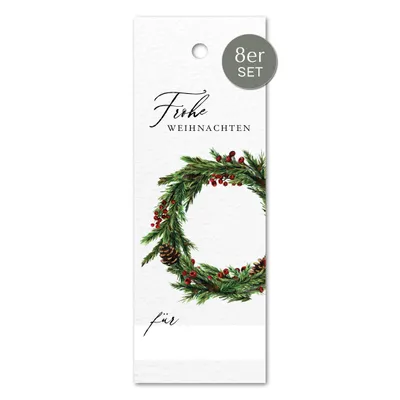 Produktbild von Geschenkanhänger Frohe Weihnachten mit Adventskranz | 8 Stück Anhänger mit Lochung | Ideal für Weihnachtsgeschenke Adventskalender DIY Wichtelgeschenk