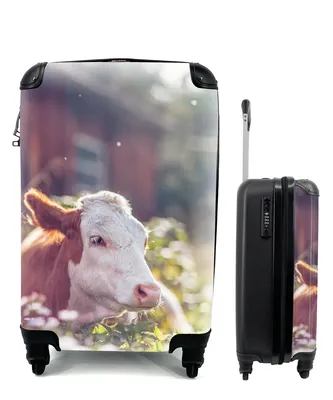 Obrázek produktu pro Kufr Příruční zavazadlo na kolečkách Malý cestovní kufr na 4 kolečkách Kráva - Slunce - Květiny - Velikost kabiny < 55x40x23 cm a 55x40x20 cm -