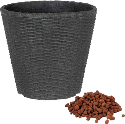 Produktbild von Flechttopf RU Ø 38 cm H 35 cm anthrazit mit Ablauf + Blähton