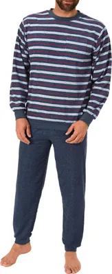 Produktbild von Eleganter Herren Frottee Pyjama Schlafanzug lang mit Bündchen – auch in Übergrössen 61505 ; blau , 58