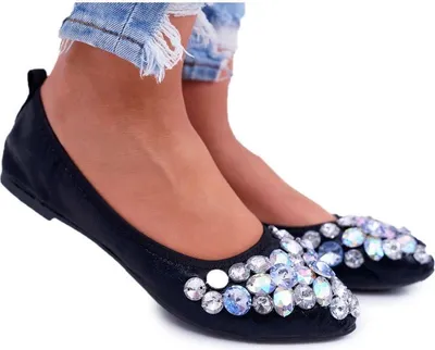 Produktbild von Leder Ballerinas mit Steinen Schwarz Kristall 38
