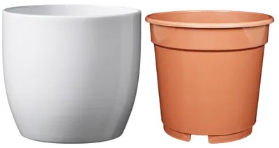 Produktbild von MePla - Set - Übertopf Basel ø14 + Kulturtopf ø13 - weiss