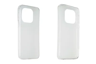 Two transparent phone cases are shown side-by-side against a white background.