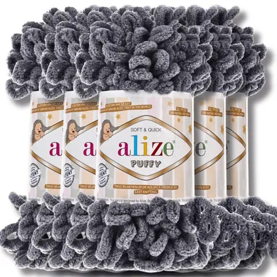 Produktbild von Alize 5x 100g Puffy Wolle, Uni, Häkeln, Stricken (Dark Grey - 87)