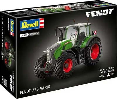 Produktbild von Revell Click System Fendt 728 Vario Traktor, Revell Modellbausatz mit vielen Details im Maßstab 1:20 zum Zusammenstecken, mehrfarbig | Länge 27,8 cm | Einzelteile 212
