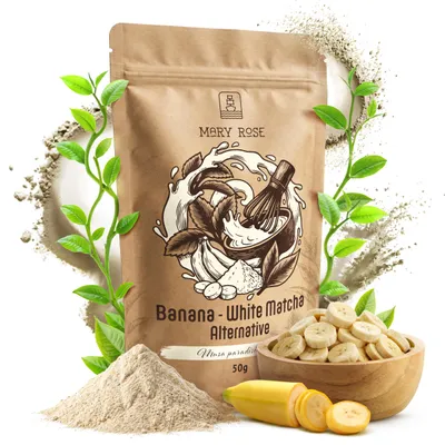 Produktbild von Mary Rose - Banane Pulver White Matcha 50g - Ohne Zusätze - 100% Gefriergetrocknete Frucht - Natürlicher Lebensmittelfarbstoff Für Latte und Backen