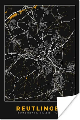 Produktbild von MuchoWow® Poster Reutlingen - Gold - Stadtplan - Karte - Deutschland 120x180 cm - Kunstposter