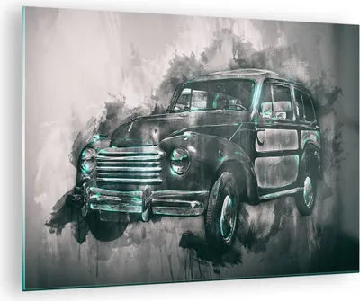 Produktbild von Bilder auf glas - Auto Retro - 70x50cm - Glasbilder - Wandbilder - Bilder - Kunstdruck - zum Aufhängen bereit - Wanddekoration aus Glas - Glas Bilder - Wandbild auf Glas - Einteilig - GAA70x50-3834