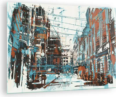Produktbild von Bilder auf glas - Stadt Straße Haus - 70x50cm - Glasbilder - Wandbilder - Kunstdruck - zum Aufhängen bereit - Wanddekoration aus Glas - Glas Bilder - Wandbild auf Glas - Einteilig - GAA70x50-3806