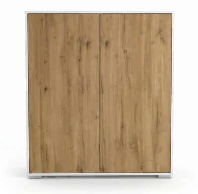 Produktbild von InnoFurn Highboard Elena M1, 2 Türen, Push-to-Open, Weiß matt/Eiche Evoke, 103 x 118 x 37 cm
