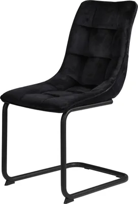 A black upholstered chair with a cantilever base.