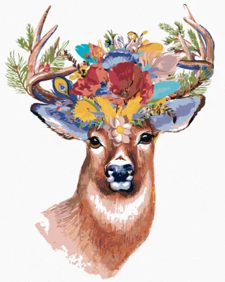 Image de Zuty - Peinture diamant - CERF ET COURONNE DE FLEURS, 40 x 50 cm, sans cadre et sans tension de la toile