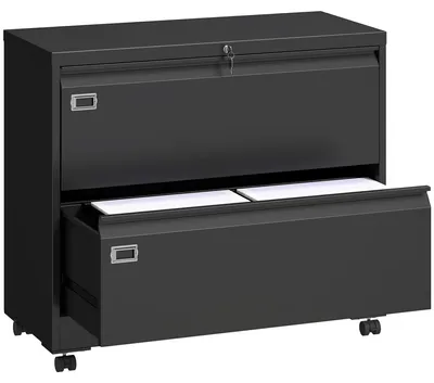 Produktbild von Rollcontainer mit 2 Schubladen abschließbar Aktenschrank mit verstellbarem Hängeregistratur 90 x 40 x 77,4 cm Schwarz