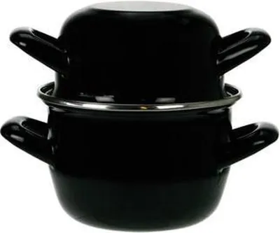 Productafbeelding van Cosy & Trendy Mosselpan - Emaille - Inductie geschikt - Zwart - ø 18 cm / 2.8 liter - geëmailleerde anti-aanbaklaag