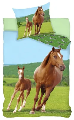 Produktbild von Bettwäsche Set mit Pferd mit Fohlen 2tlg. 135x200 cm + 80x80 cm