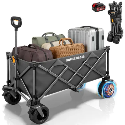 Produktbild von Elektrokarre Bollerwagen Akku 280L 120KG mit 50W bürstenlosem Motor Belastbar Gartenwagen mit 4.0AH Akku, 3 Gang, Faltbar Camping Strand Garten, Grau