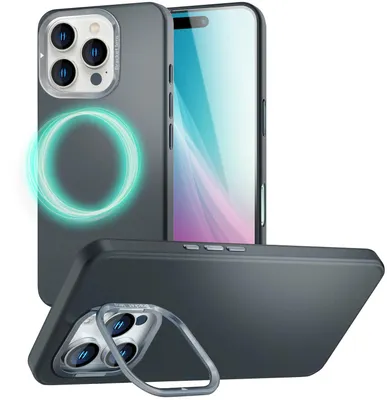 Immagine prodotto di Custodia rigida magnetica NALIA per iPhone 16 Pro Max – Supporto pieghevole per fotocamera – OVERLAND (custodia opaca e compatibile con MagSafe) – Marchio di Berlino – Nero titanio