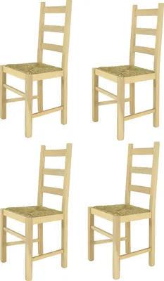 Produktbild von t m c s Tommychairs - 4er Set Stühle RUSTICA für Küche und Esszimmer, robuste Struktur aus poliertem Buchenholz, unbehandelt und 100% natürlich, Sitzfläche aus echtem Stroh