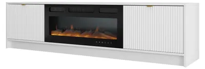 Produktbild von MIRJAN24 TV-Lowboard Tireno EF mit Kamin, TV-Tisch mit Klappe, Aluminiumgriff in der Farbe Gold (Farbe: Weiß Velvet)
