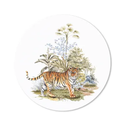 Produktbild von MuchoWow® Mauspad Mousepad Tiger - Malerei - Pflanzen 20x20 cm - Mousepads - Maus Mat - Pad - Mausunterlage - Schreibtischmatte