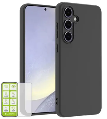 Productafbeelding van Silicone hoesje voor Samsung Galaxy S24 FE 5G, met H9 glas bescherming, zwarte telefoonhoes, beschermhoes