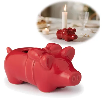 Produktbild von LS-LebenStil Exklusiver Kerzenständer Schweinchen 11cm Rot Stabkerzen-Kerzenhalter Kerzenleuchter