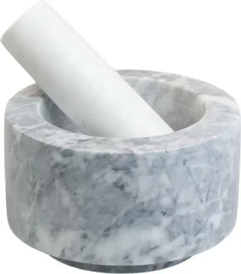 Produktbild von MOON HOME Mörser mit Stößel - Meteor white, aus weißem Marmor/Stein, Hochwertiger Steinmörser für Gewürze & Kräuter – Rutschfest & robust – Naturstein