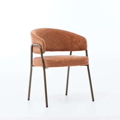 Imagen del producto de Silla de comedor naranja de terciopelo con reposabrazos