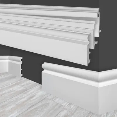 Produktbild von MARBET DESIGN Sockelleisten weiß HDPS Kunststoff - 2 Meter Fußleisten Profil Fußbodenleisten Abschlussleisten Boden Leisten Kabelkanal (HF- 2 120x15 mm, Musterstück)