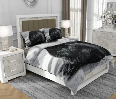 Produktbild von Bettwäsche 200x220 cm + 2x70x80 cm, 3-teilig, 100% Baumwolle, Satin, Reißverschluss, Katze, Bunt - SOVIO | So.Z0039