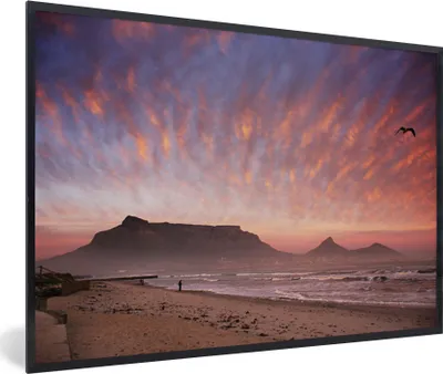 Produktbild von MuchoWow® MuchoWow® Gerahmtes Poster Bunter Himmel über dem Tafelberg in Südafrika 60x40 cm - Poster mit zchwarzem Bilderrahmen - Printing - Wanddeko Schlafzimmer