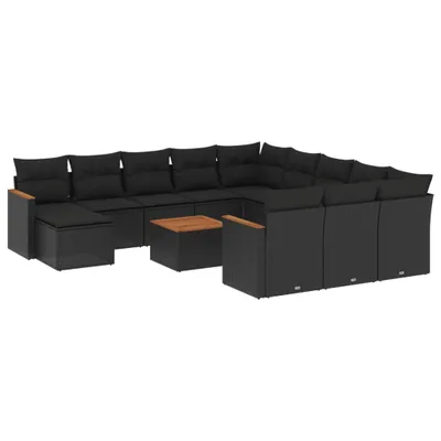 Produktbild von vidaXL 13-tlg. Garten-Sofagarnitur mit Kissen Schwarz Poly Rattan