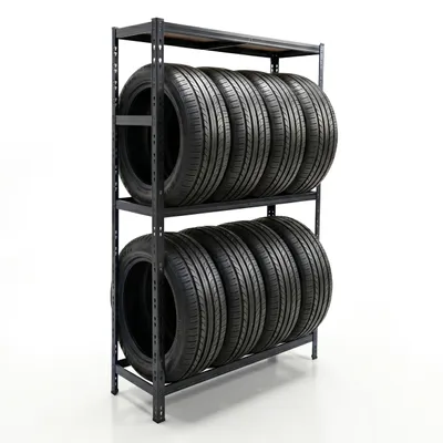 Obrázek produktu pro Relaxdays Stojan na pneumatiky pro 8 pneumatik, VxŠxH 180 x 110 x 40 cm, nosnost 450 kg, ocel, systém na zasunutí, sklad pneumatik v dílně, černý