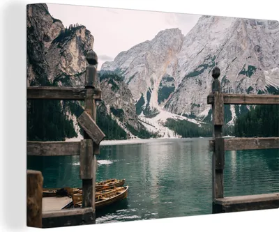 Obrázok produktu pre OneMillionCanvasses® - Výtlačky na plátne - 140x90 cm, Talianske jazero Pragser Wildsee v horách, nástenná dekorácia