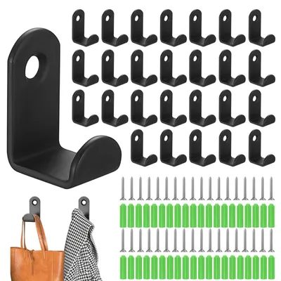 50 Garderobenhaken schwarz, Metall, 32 x 16 x 16 mm, Wandhaken