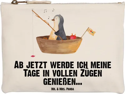 Produktbild von Mr. & Mrs. Panda Etui Pinguin Angelboot Grösse XL Große - Weiß - Geschenk, Mäppchen, Kosmetiktasche, Pouch, Optimistisch, Kulturtasche, Scheidung, Motivation, Angeln