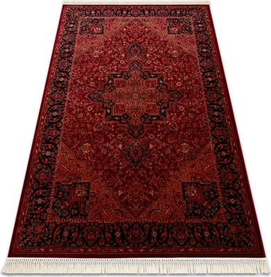Produktbild von ORIENT Y307 Teppich burgund / schwarz Rahmen, klassisch, Ornament, mit Fransen rot 100x200 cm