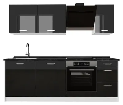 Imagen del producto de Mueble de cocina Vicco R-Line Negro brillo intenso/Blanco 220 cm encimera Antracita, Model 66366