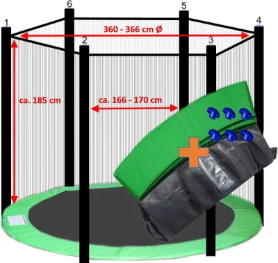 Produktbild von walexo Trampolin Randabdeckung + Sicherheitsnetz für 6 Stangensystem ( 366 cm Ø, Hellgrün/Schwarz )