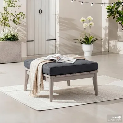 Produktbild von home24 Loungehocker - Webstoff / Akazie Massiv - Anthrazit / Grau