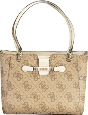 Produktbild von Beige Damenschultertasche mit Fächern und Kontrastdetails.