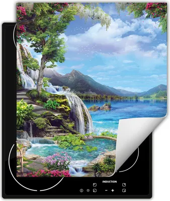 Produktbild von DarHaus Herdabdeckplatte 45x52 cm Anti Rutsch Matte Aufrollbar, See - Landschaft